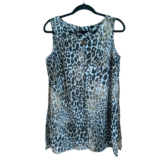 Roz & Ali Tops - Roz & Ali Leopard Print Lined Flowy Layered Tunic Top Sleeveless Women's Small